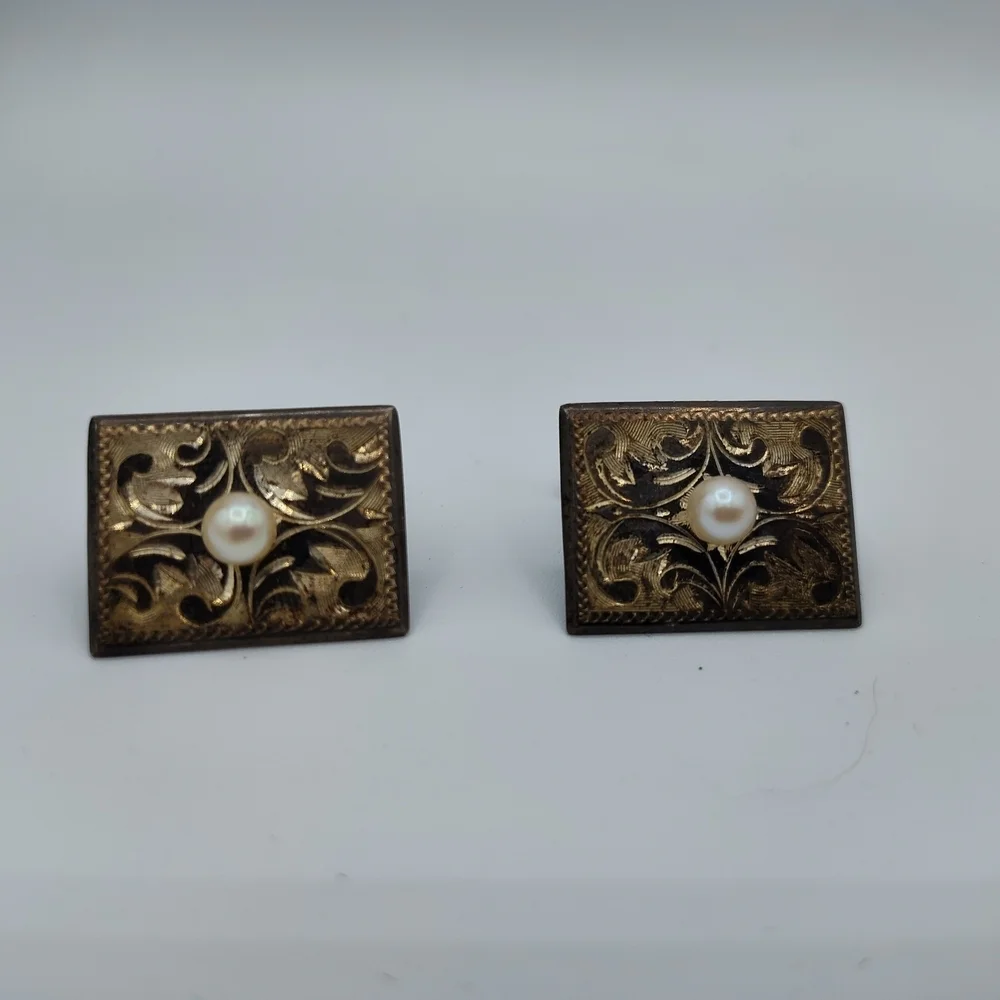 Vintage 1949  .950 Silver Jacob M Oldak Two-Way Cuff Links Intricate